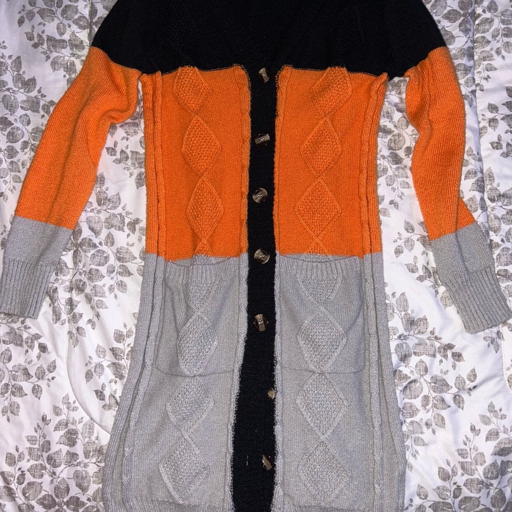 Halloween inspired Colorblock Button-Up Women's Sweater